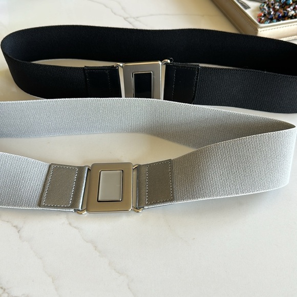 Two wide stretchy Belts - solid Grey and Black- Silver 2” wide The Limited Sz L - Picture 5 of 9